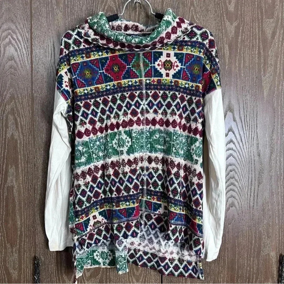 Chaps Denim Women's Large Multi Colored Long Sleeve Aztec Patterned Turtleneck - Picture 1 of 8